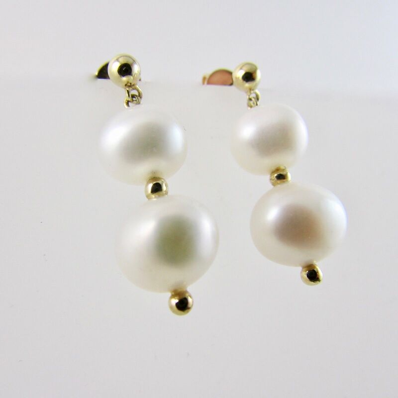 9ct Gold 375 Freshwater Baroque Pearl Drop Dangle Earrings Full Hallmark