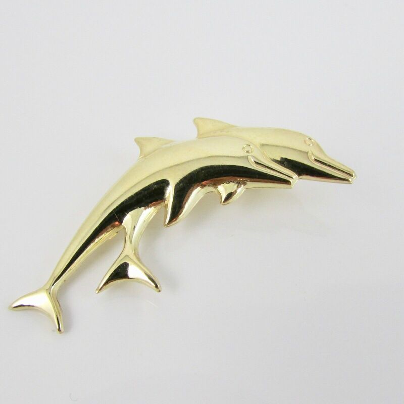9ct Yellow Gold 375 Dolphin Brooch