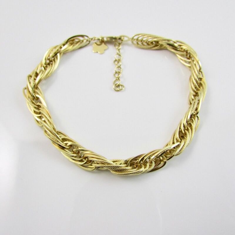 9ct Yellow Gold 375 French Rope Link Bracelet Adjustable Length 7