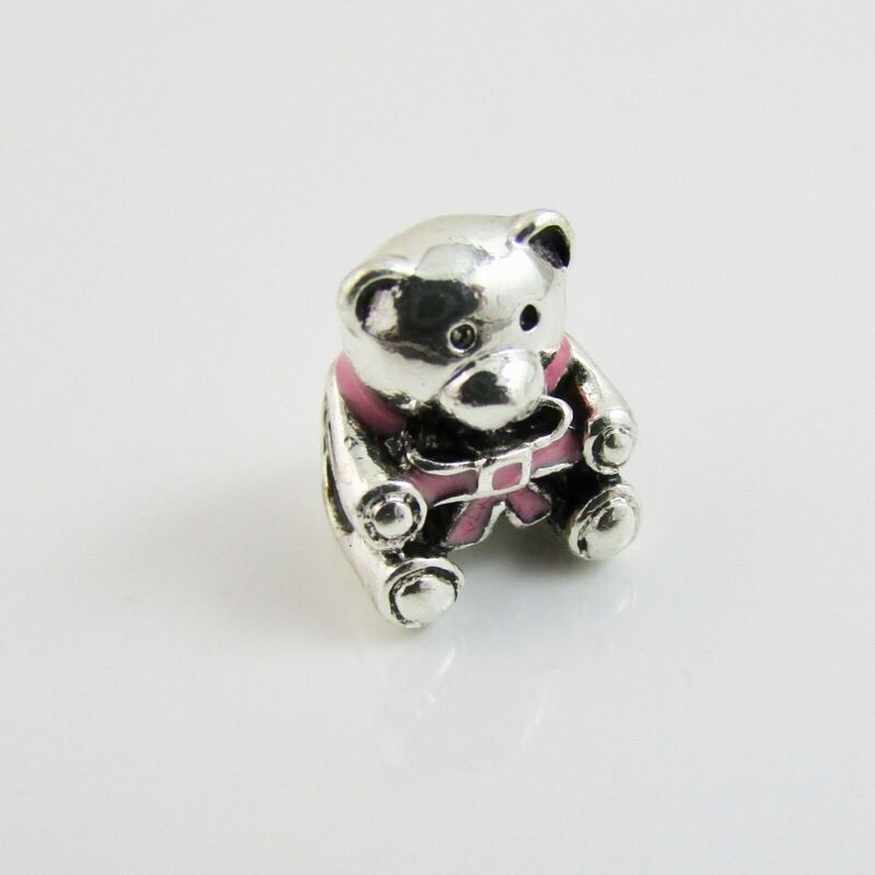 Pandora Silver Teddy Bear with Pink Bow Charm or Bead