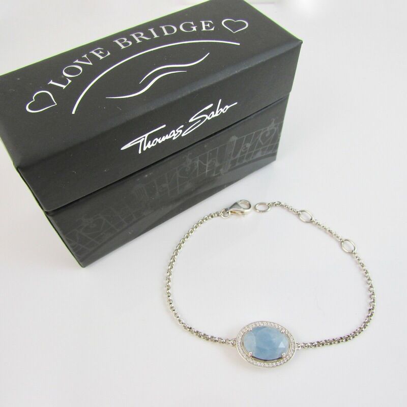 Silver 925 Thomas Sabo Light Blue Maharani Bracelet Adjustable Size 1