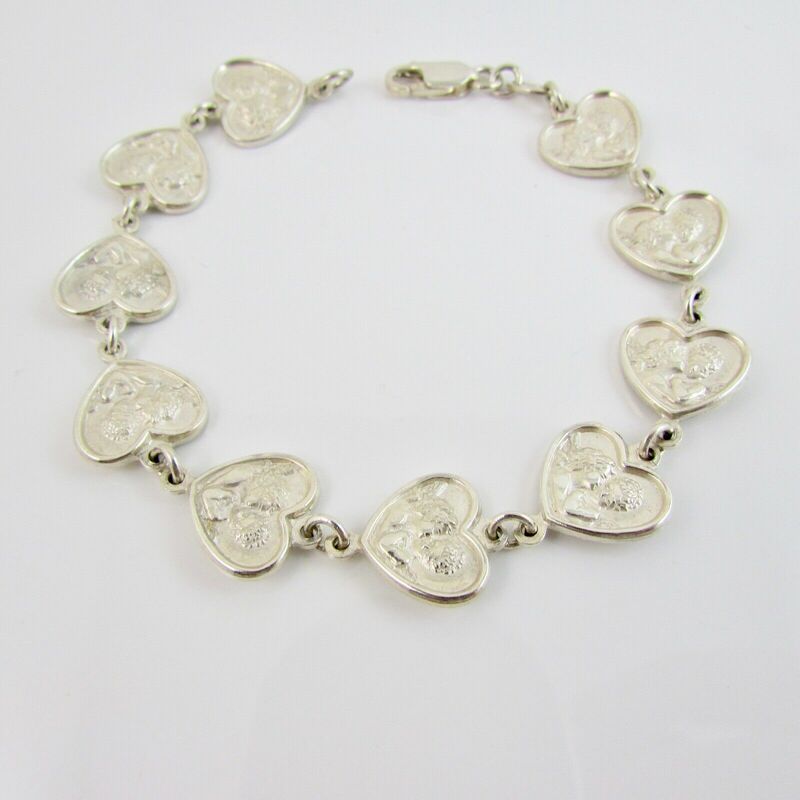 Silver 925 Virgin Mary & Jesus Heart Bracelet 7.5