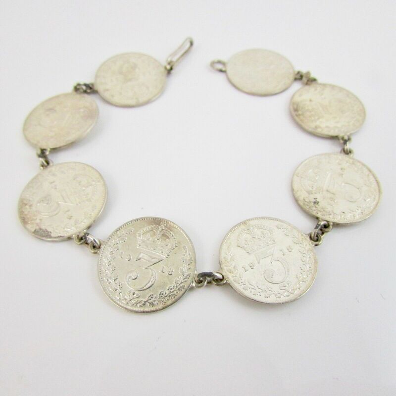 Silver George V Threepence Thruppence Threepenny Bit Coin Bracelet Various Years