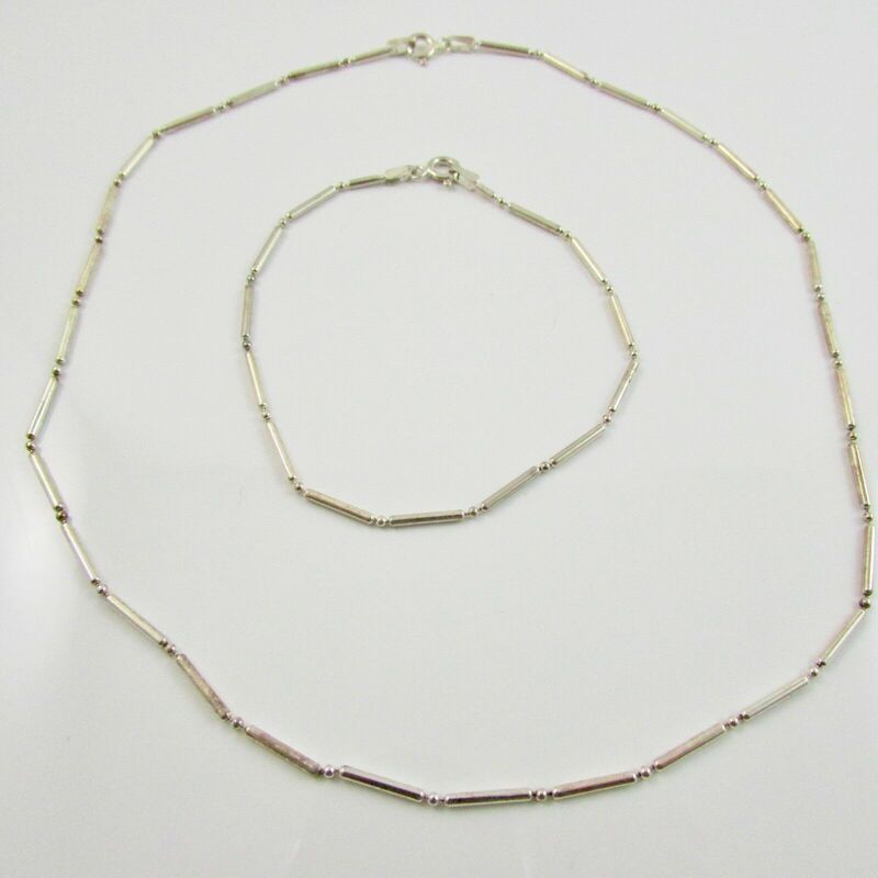 Sterling Silver 925 Bar Link Necklace & Bracelet Set