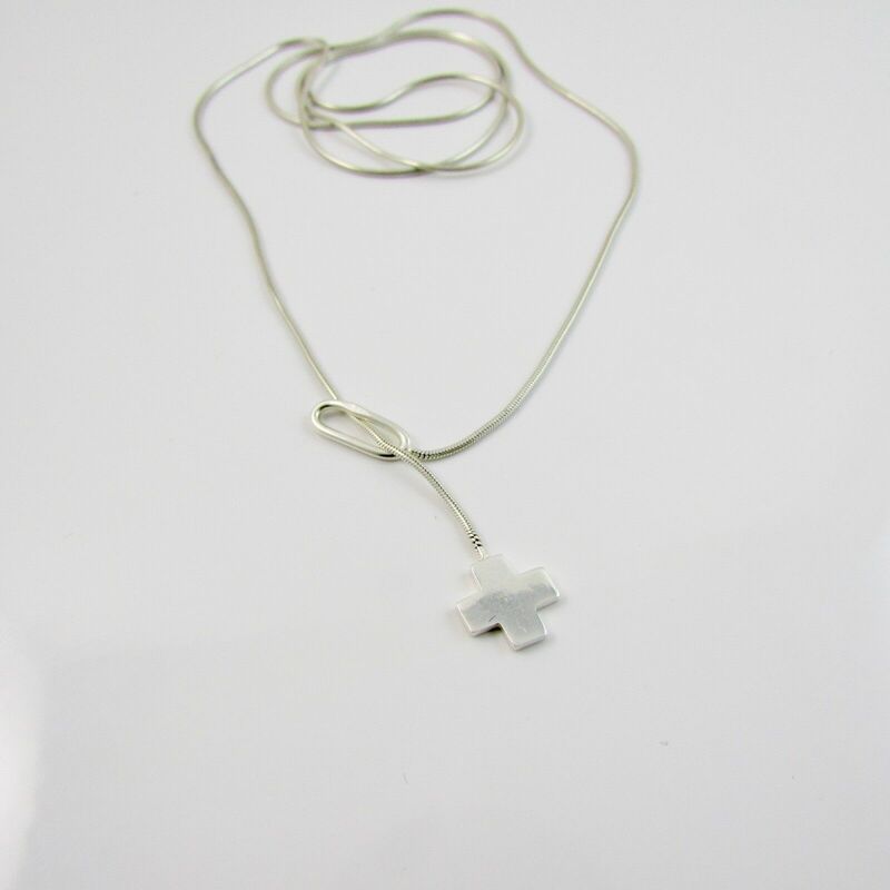 Sterling Silver 925 Cross Pendant Slider Necklace & Earring Set 2