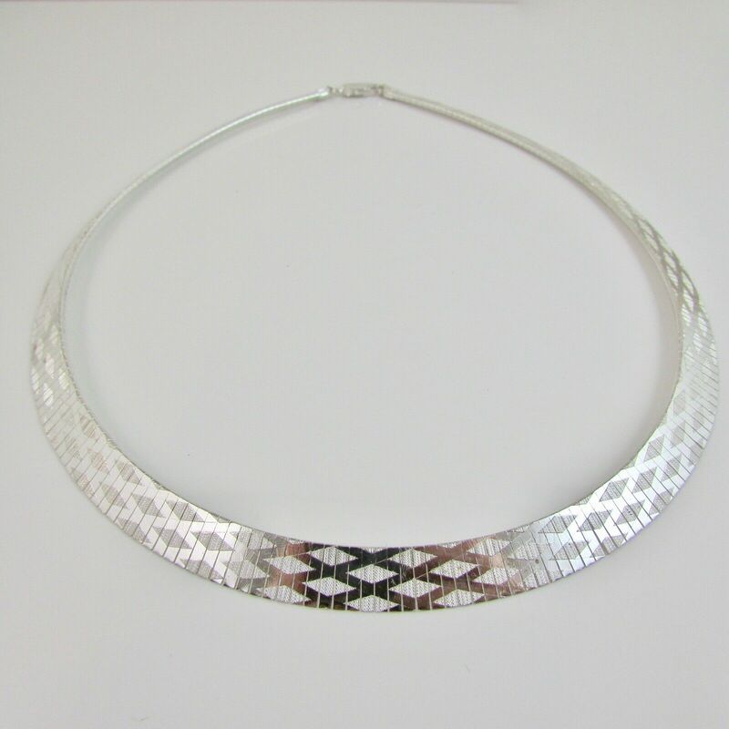 Sterling Silver 925 Diamond Cut Flat Choker Necklace 17