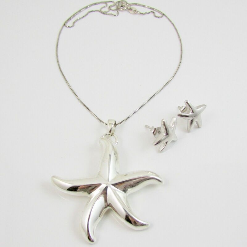 Sterling Silver 925 Starfish Pendant Stud Earrings & 18