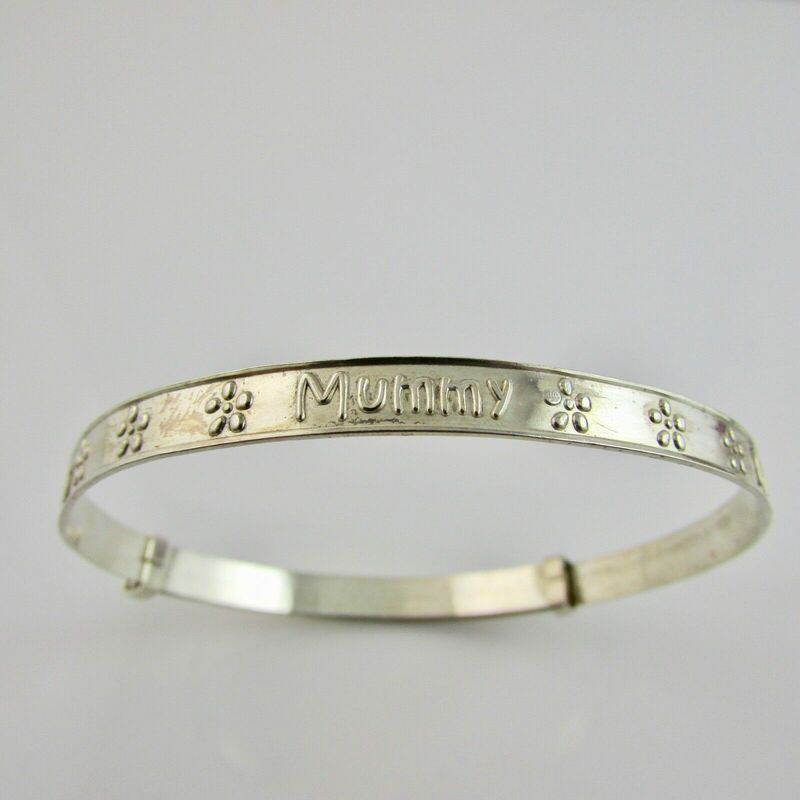 Sterling Silver Gilt Adjustable Star Pattern Bangle with 'MUMMY' Engraved 7.5g 1